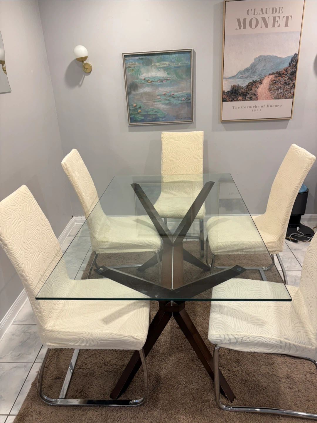 Glass Dining Table (with 5 free chairs!)