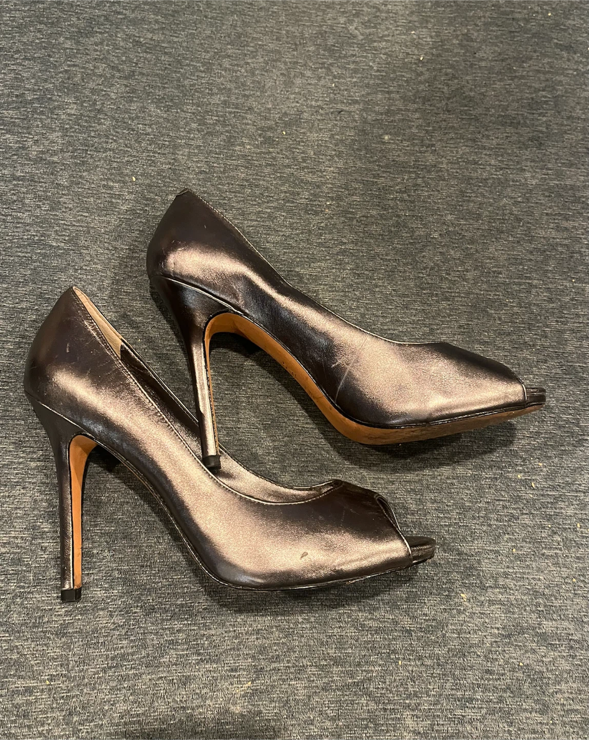 Metallic Bronze Peep Toe Stiletto Heels