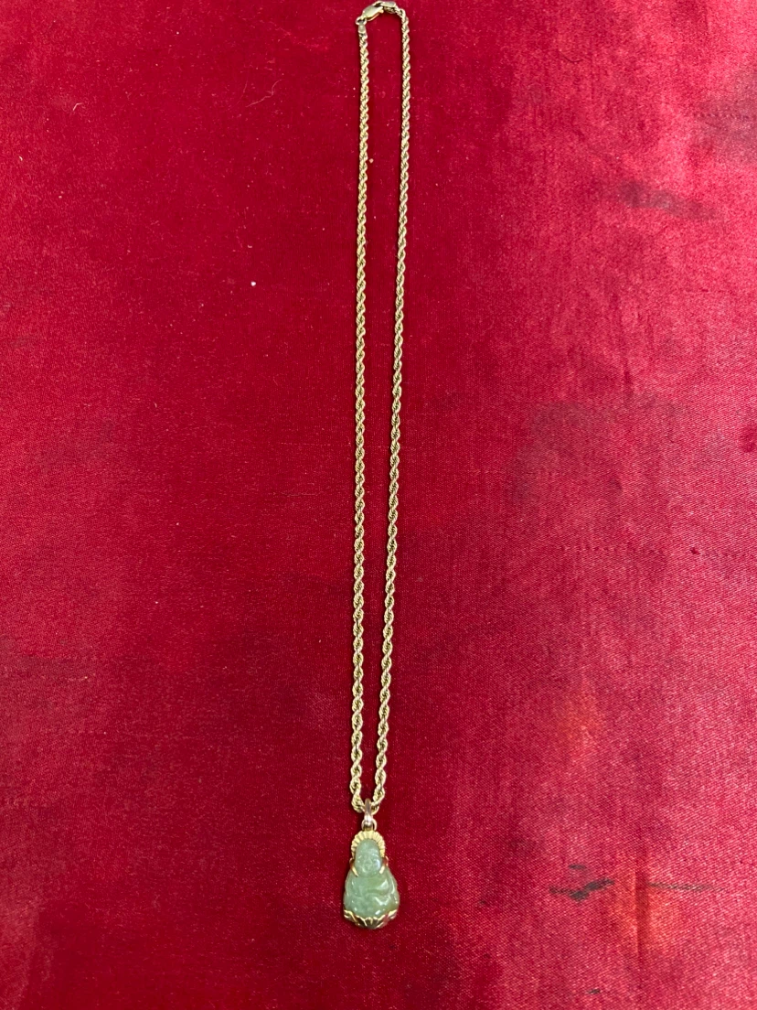 18k Gold Jade Buddha Pendant and 10k necklace
