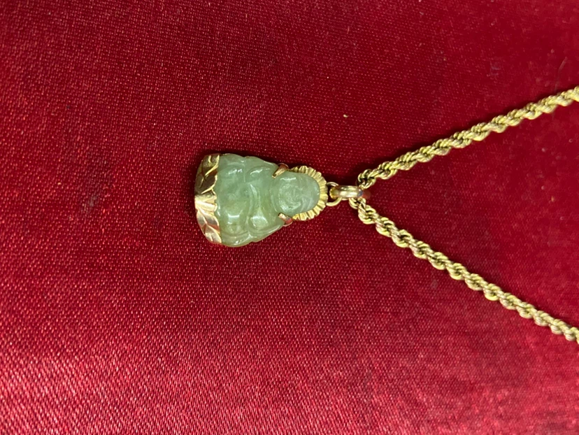 18k Gold Jade Buddha Pendant and 10k necklace - photo 3