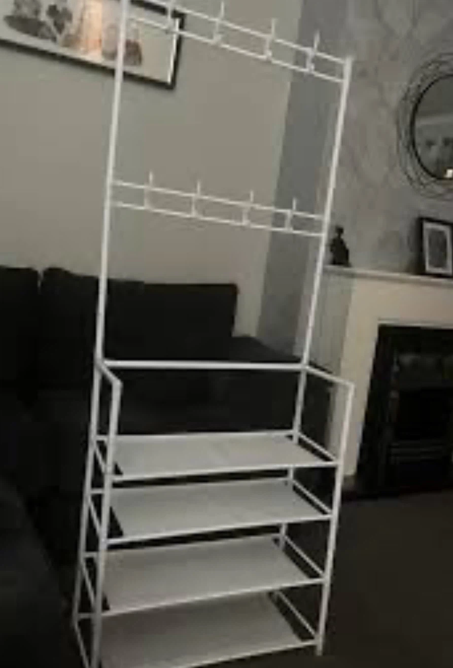 White Metal Coat Rack and Shoe Storage Organizer - photo 2