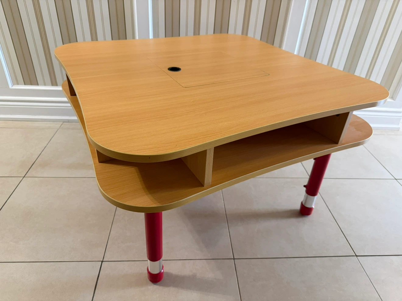 Heavy duty kids wood activity table with storage 34.5” square