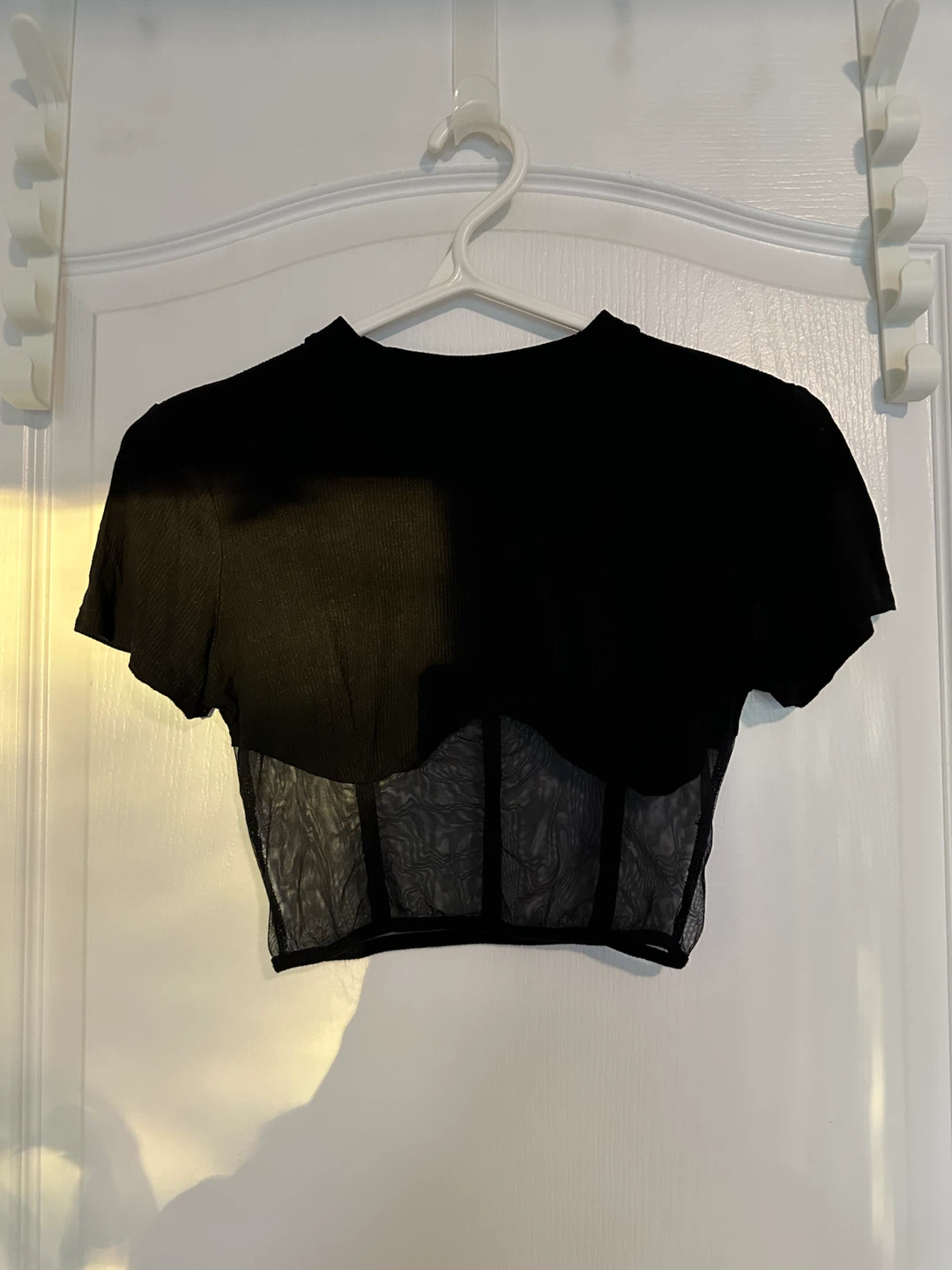 Black mesh corset style crop top