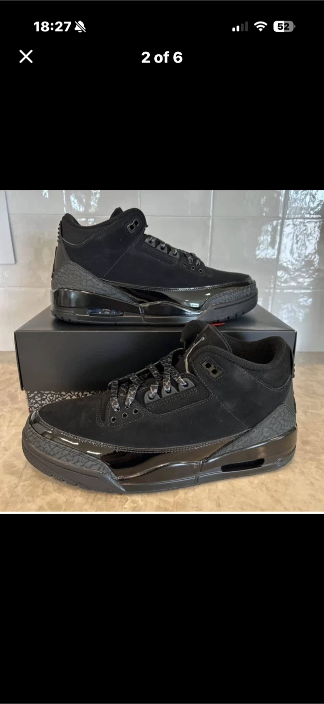 Air Jordan 3 Retro Black/Dark Charcoal, Men's Size 10