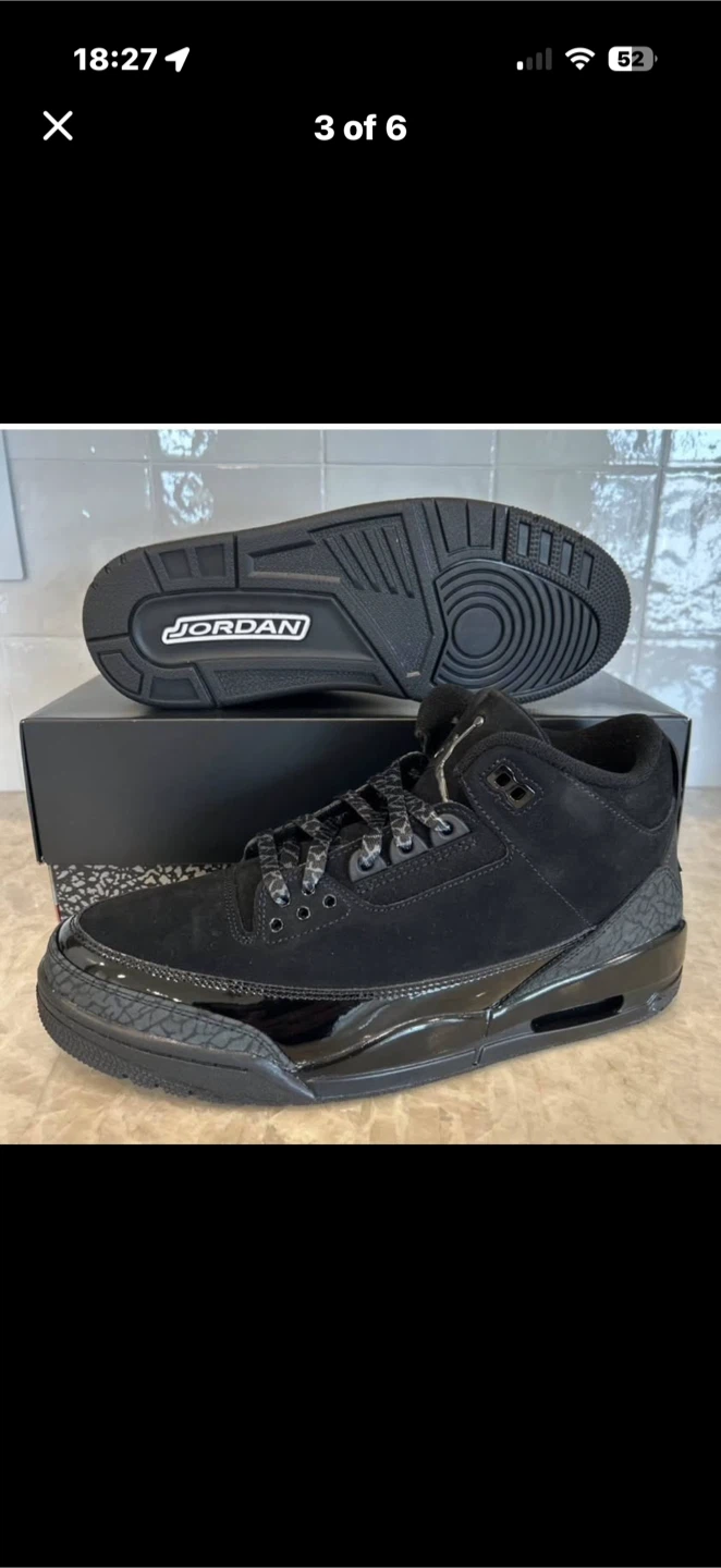 Air Jordan 3 Retro Black/Dark Charcoal, Men's Size 10 - photo 2