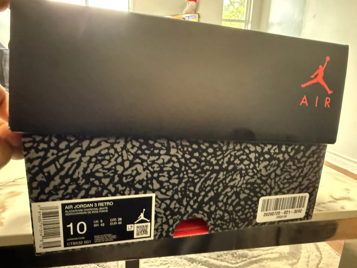 Air Jordan 3 Retro Black/Dark Charcoal, Men's Size 10 - photo 4
