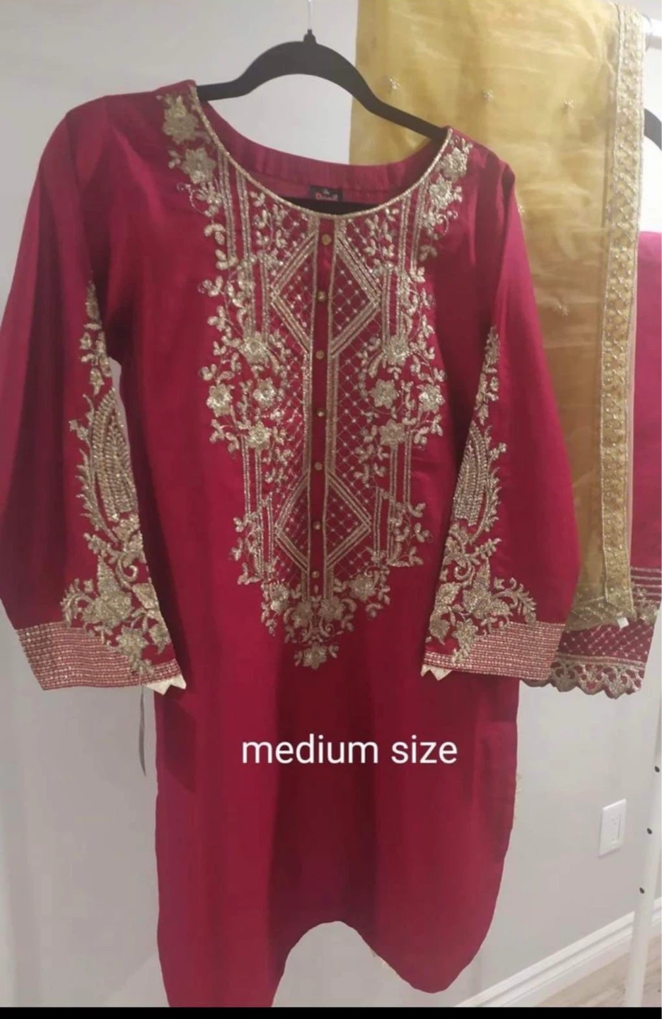 Red Embroidered Kurti with Gold Dupatta