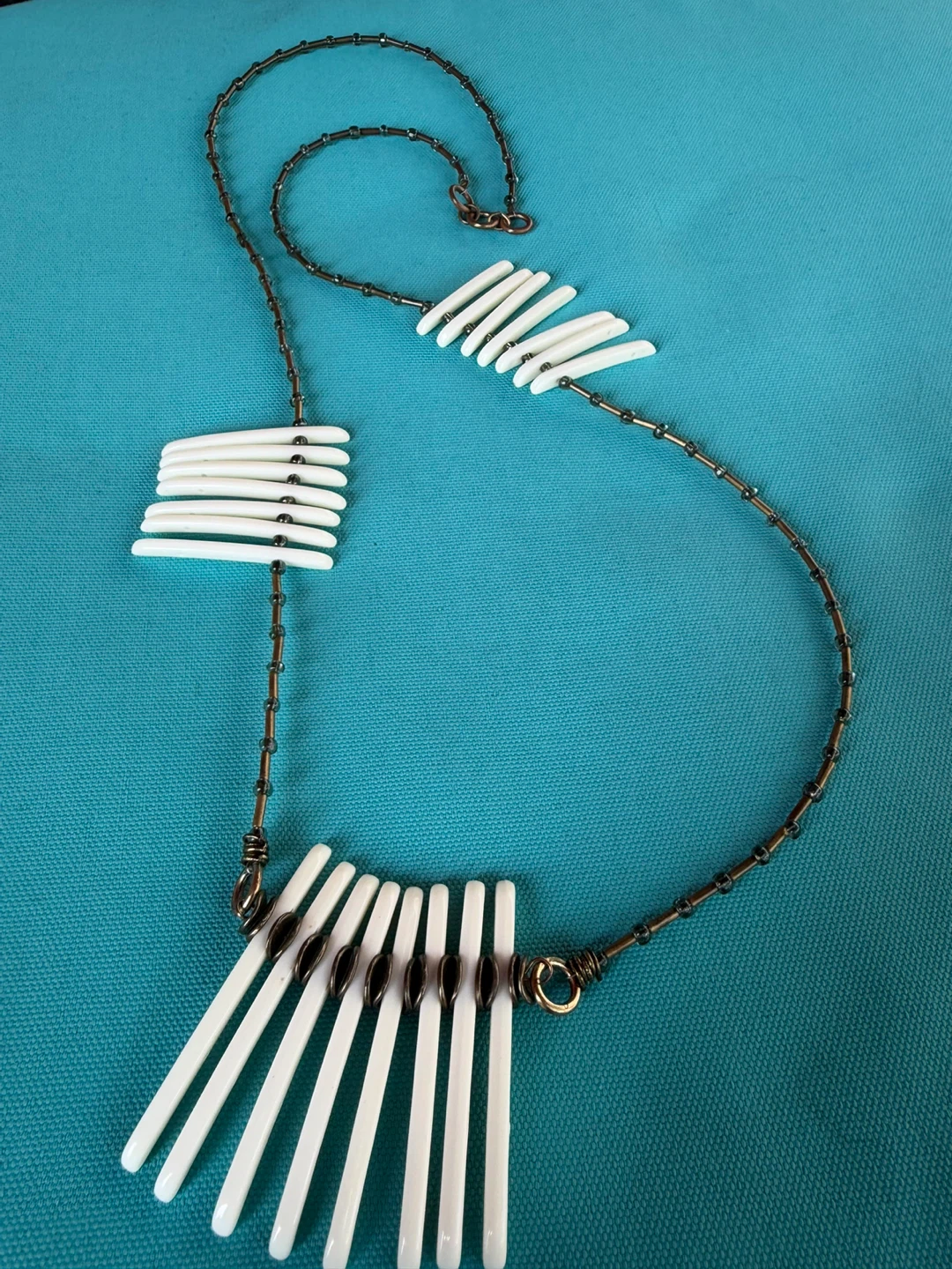 White tube bead statement necklace