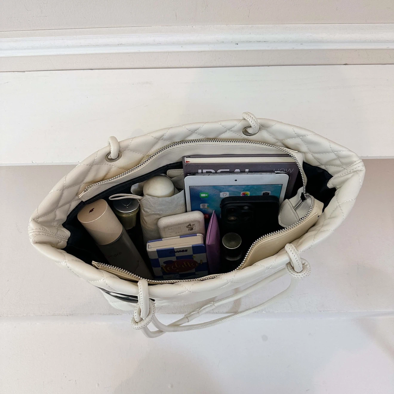 Chanel Quilted Tote Bag White - photo 4