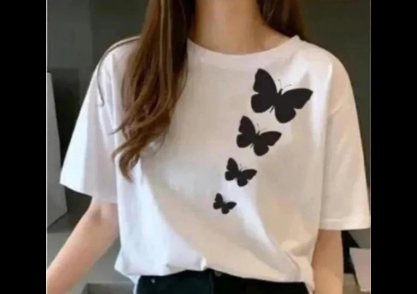 White T-Shirt with Butterfly Print