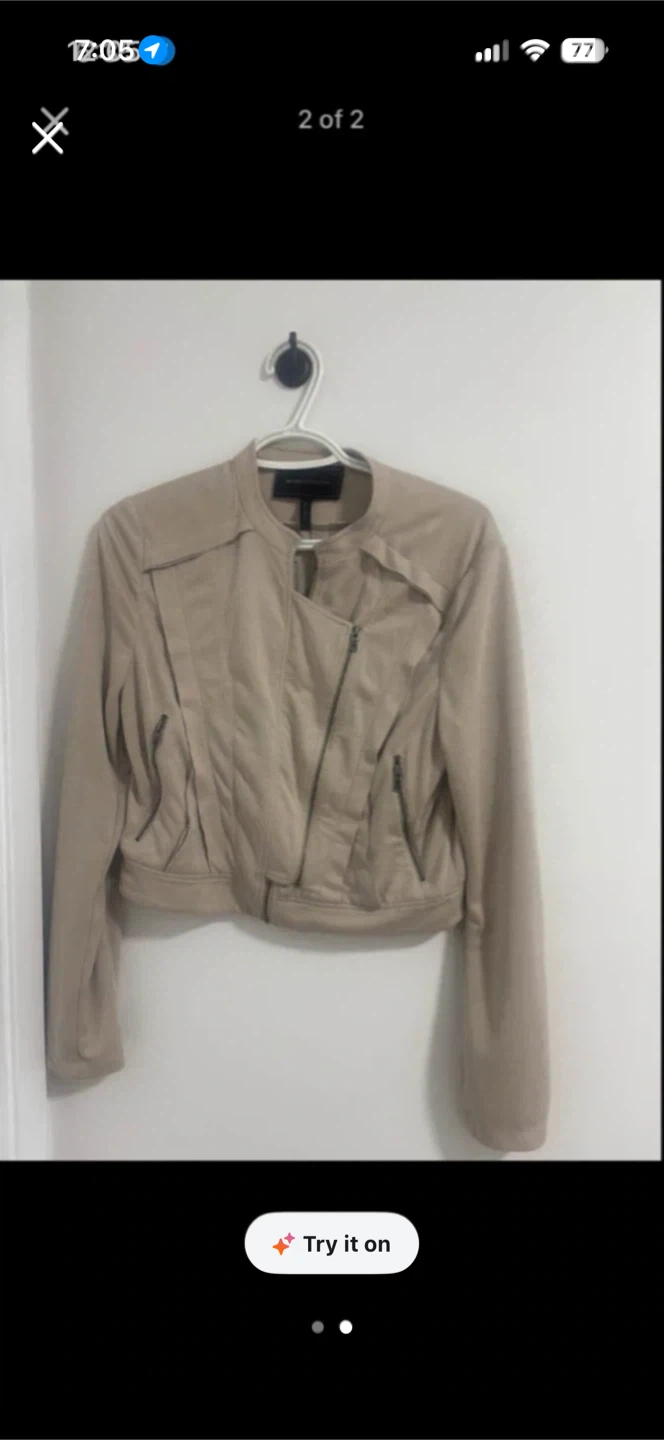 BCBGMAXAZRIA beige faux leather jacket