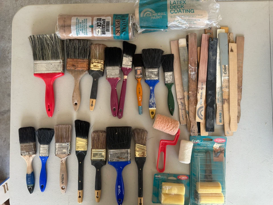 Assorted Paint Brushes and Painting Tools Collection
