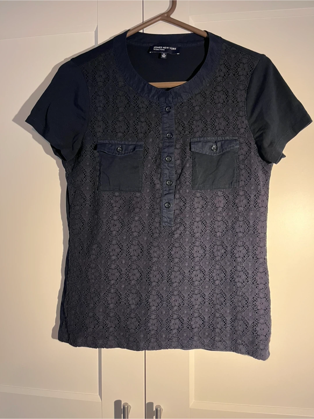 Jones New York Signature Lace Top - Navy, Size M