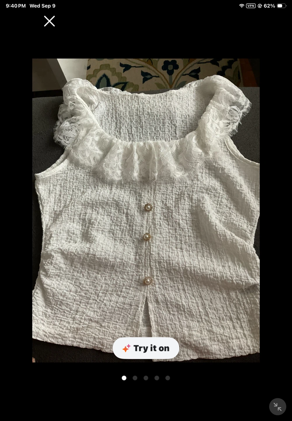 White Textured Lace-Collar Blouse