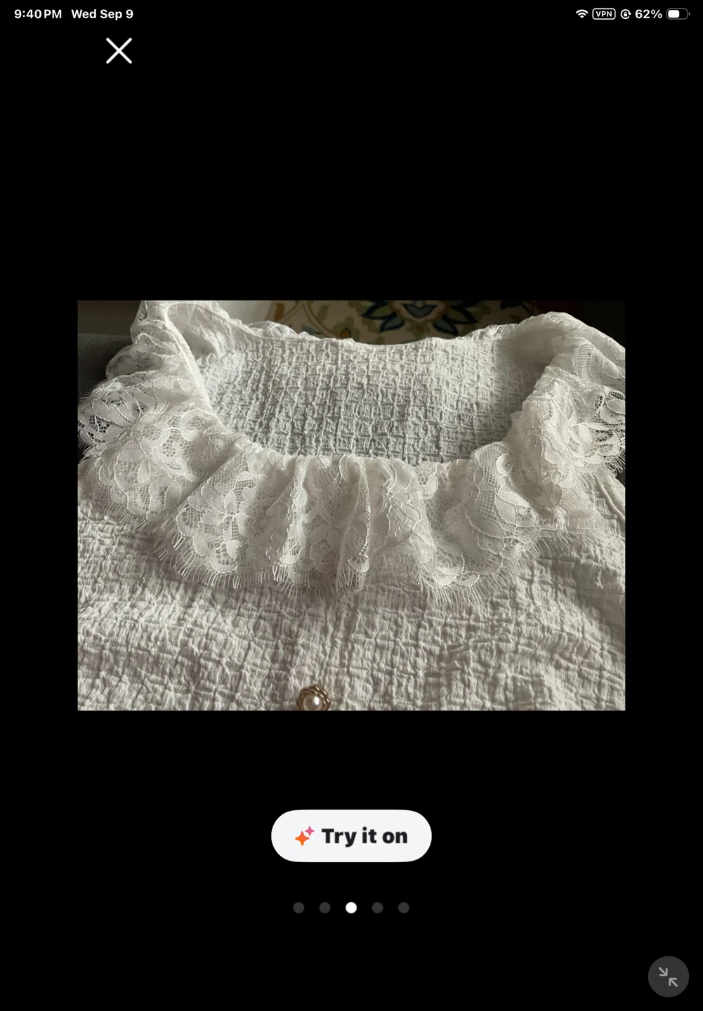 White Textured Lace-Collar Blouse - photo 2