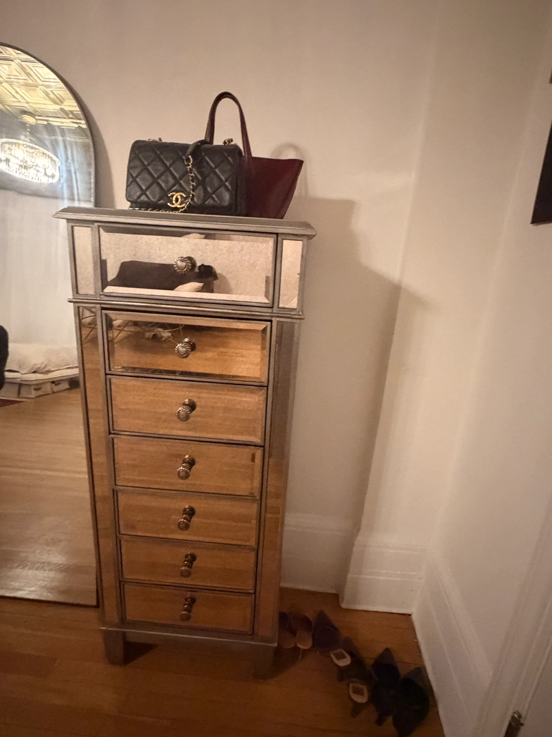 Mirrored Tall Narrow Chest of Drawers