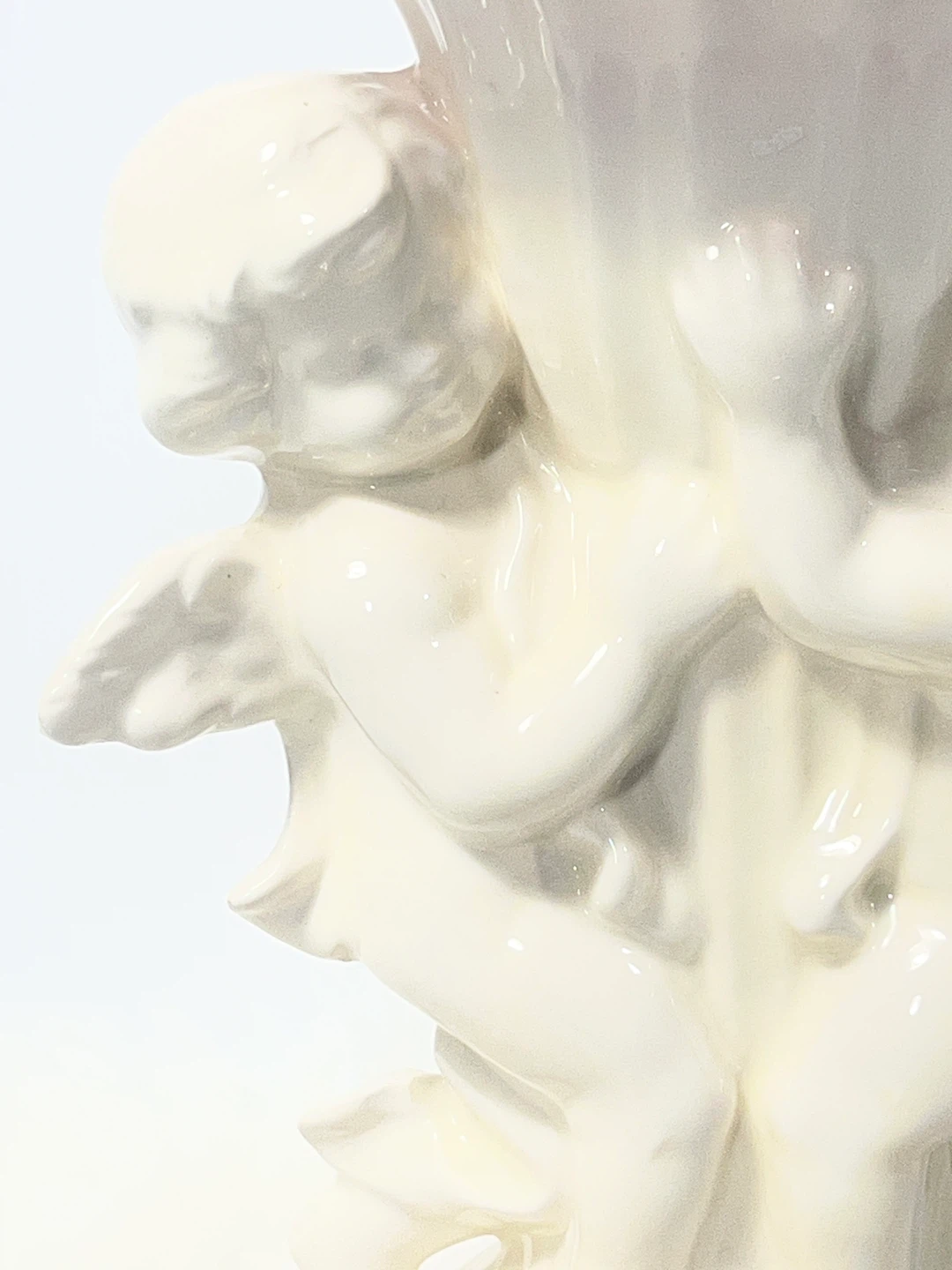 Title: Vintage 12" Pink & White Cherub Ceramic Vase / Planter - photo 3