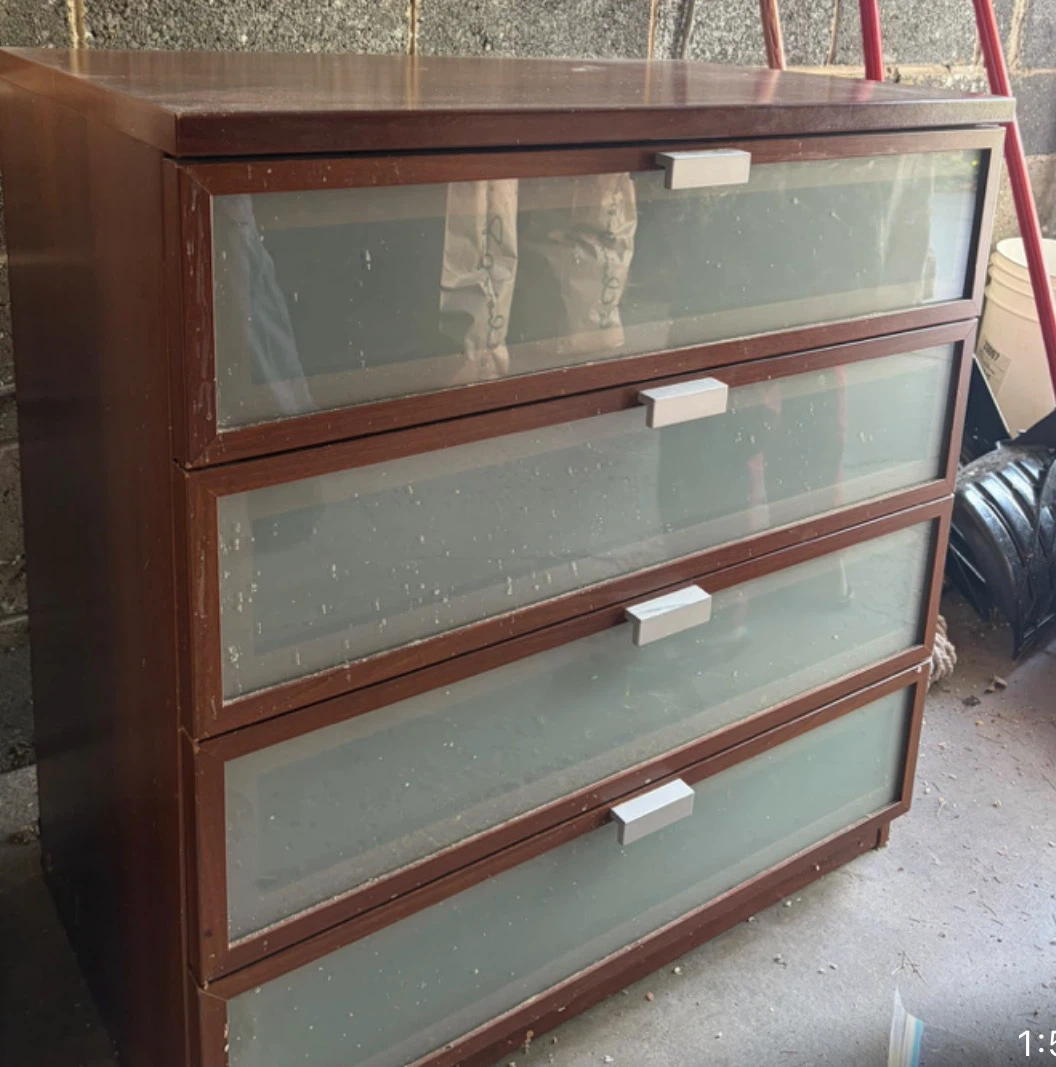 4-Drawer Wood Dresser with Frosted Glass
