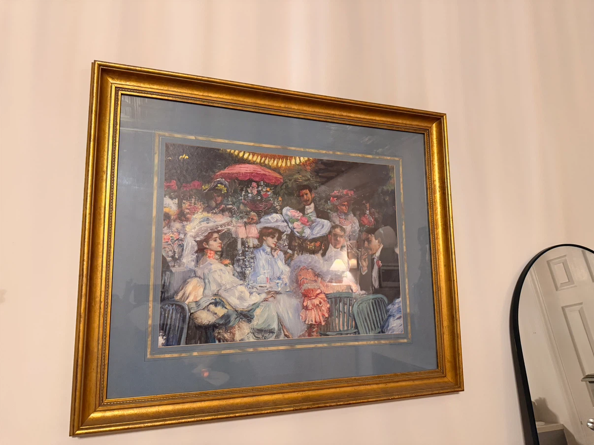 Framed Impressionist Style Art Print, Brass frame