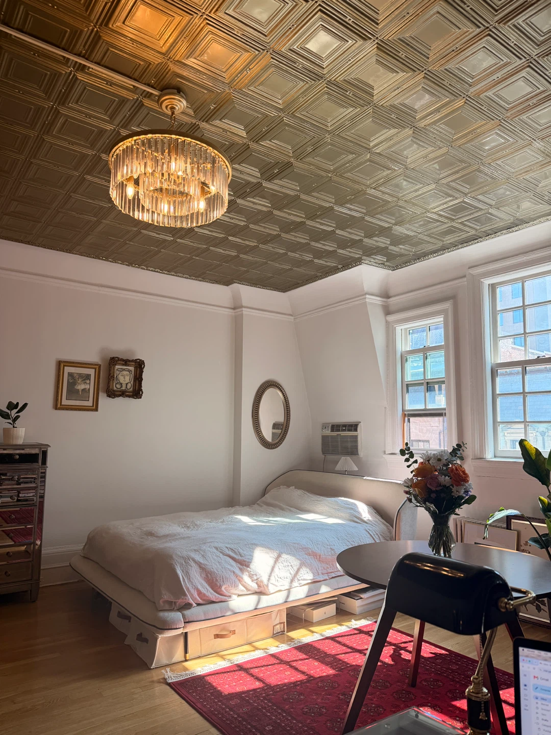 Art deco Chandelier ( brass and crystal - like glass)
