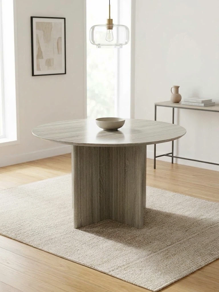 Round Wood Grain Dining Table-oak