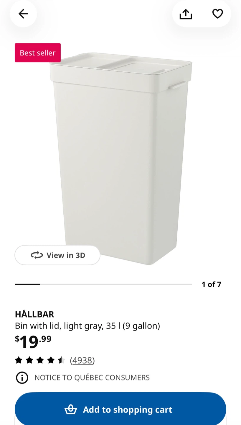 IKEA HALLBAR Bin with lid, 35L - photo 3