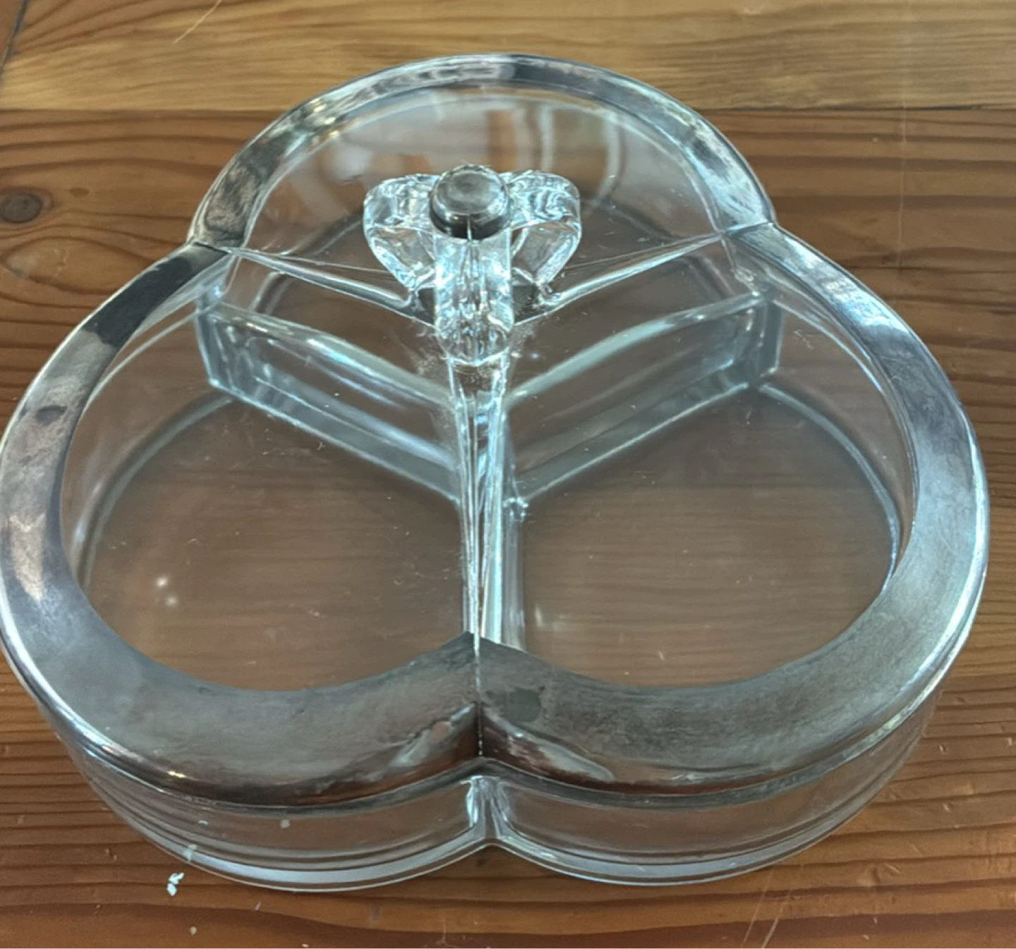 Vintage Three-Section Divided Glass Serving Dish with Lid