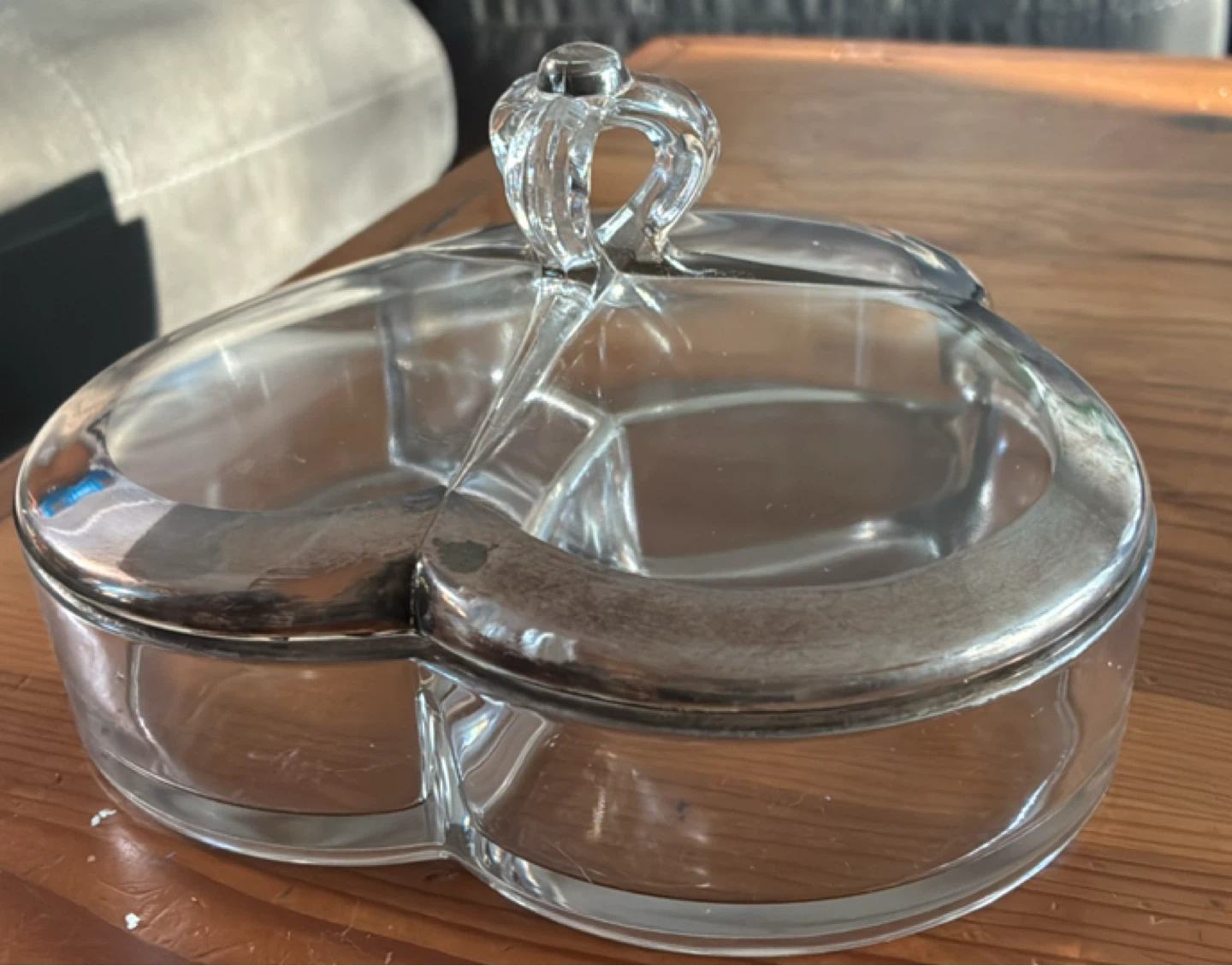 Vintage Three-Section Divided Glass Serving Dish with Lid - photo 3