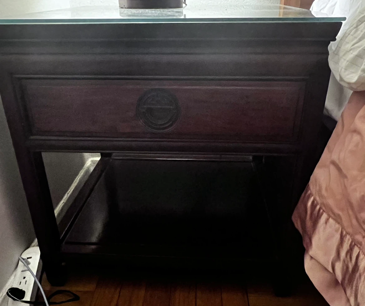 Dark Wood Nightstand with Glass Top