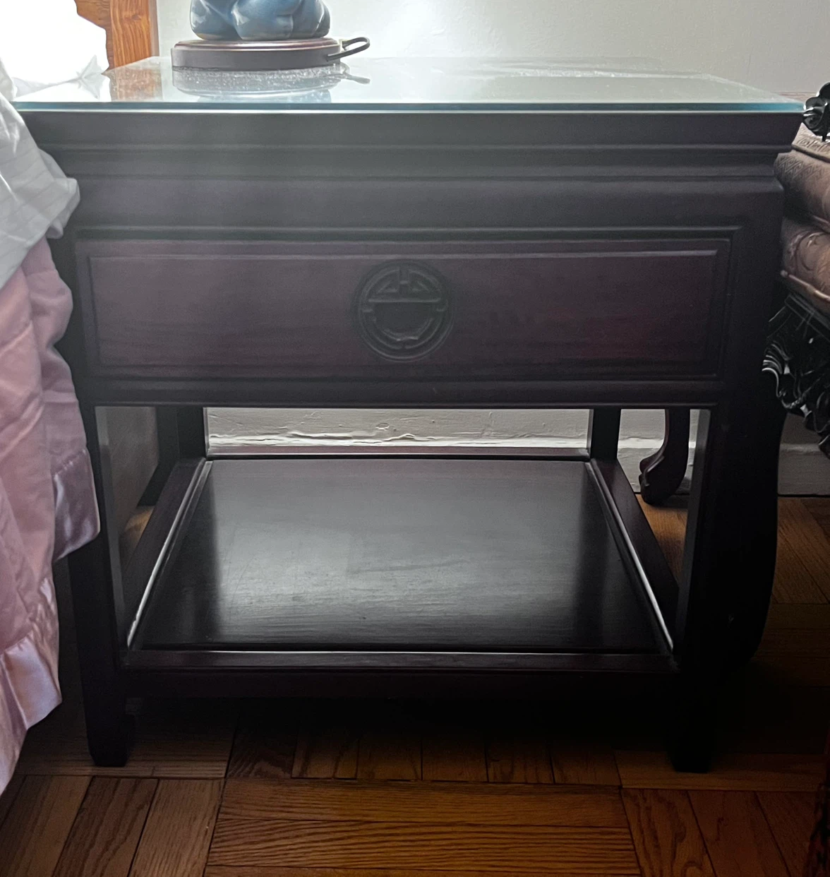 Dark Wood Nightstand with Glass Top - photo 2