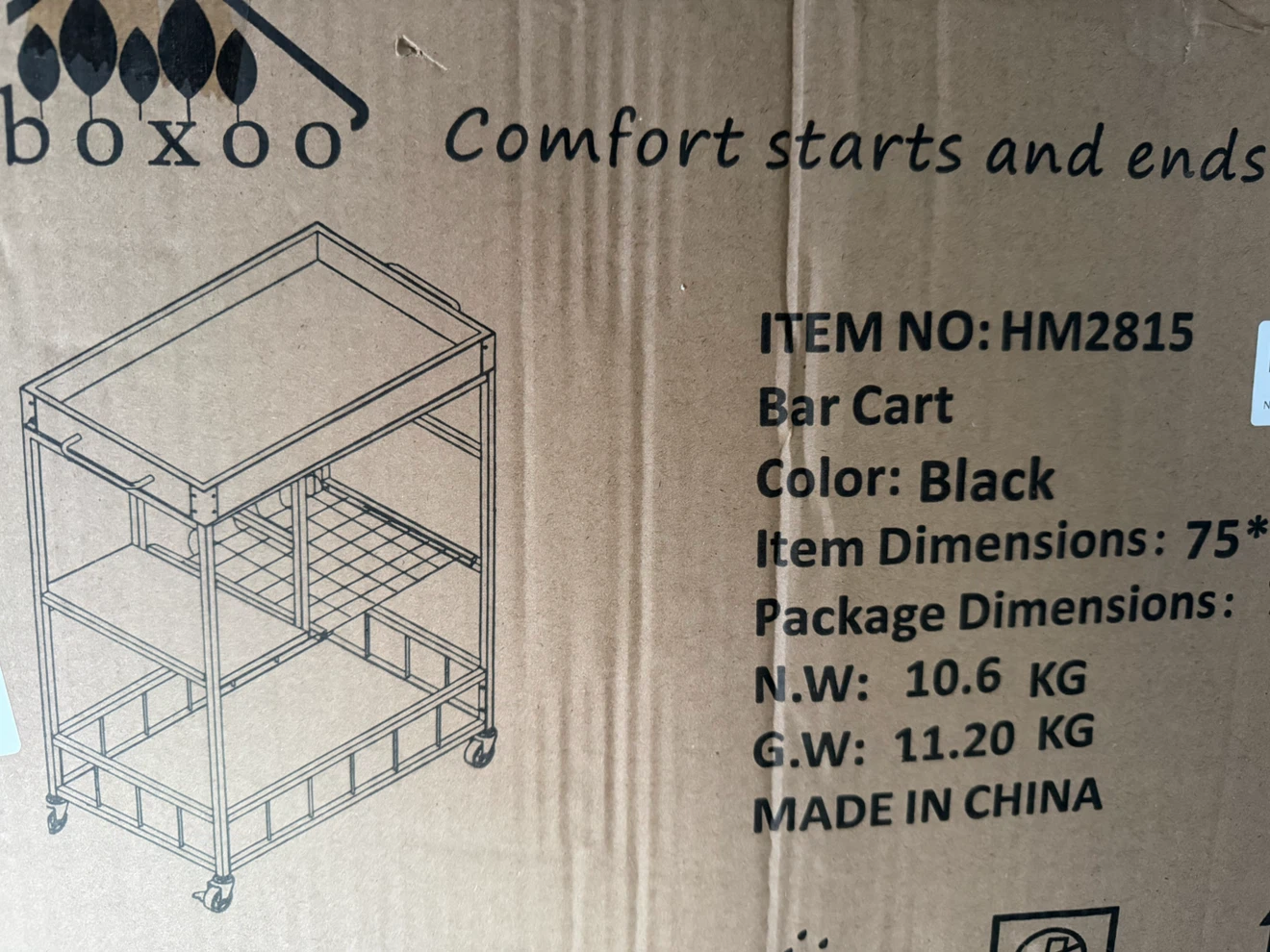 Aboxoo HM2815 Rolling Bar Cart - Black - photo 2