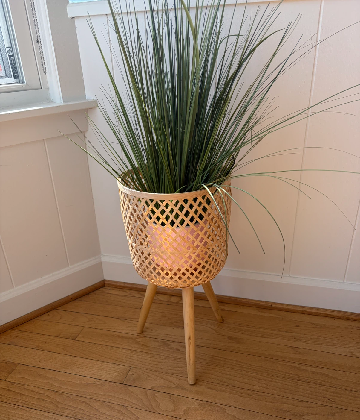 BOHO STYLE WOVEN BAMBOO & RATAN PLANT STAND