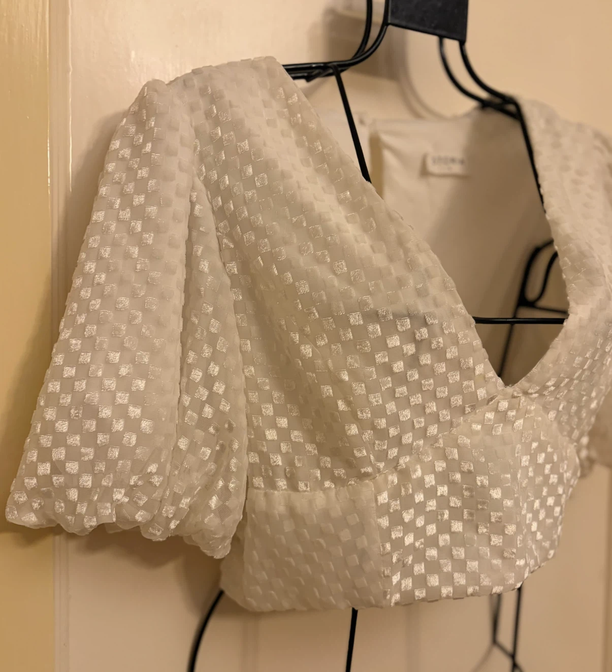 STORIA White Textured Puff Sleeve Crop Top - photo 2