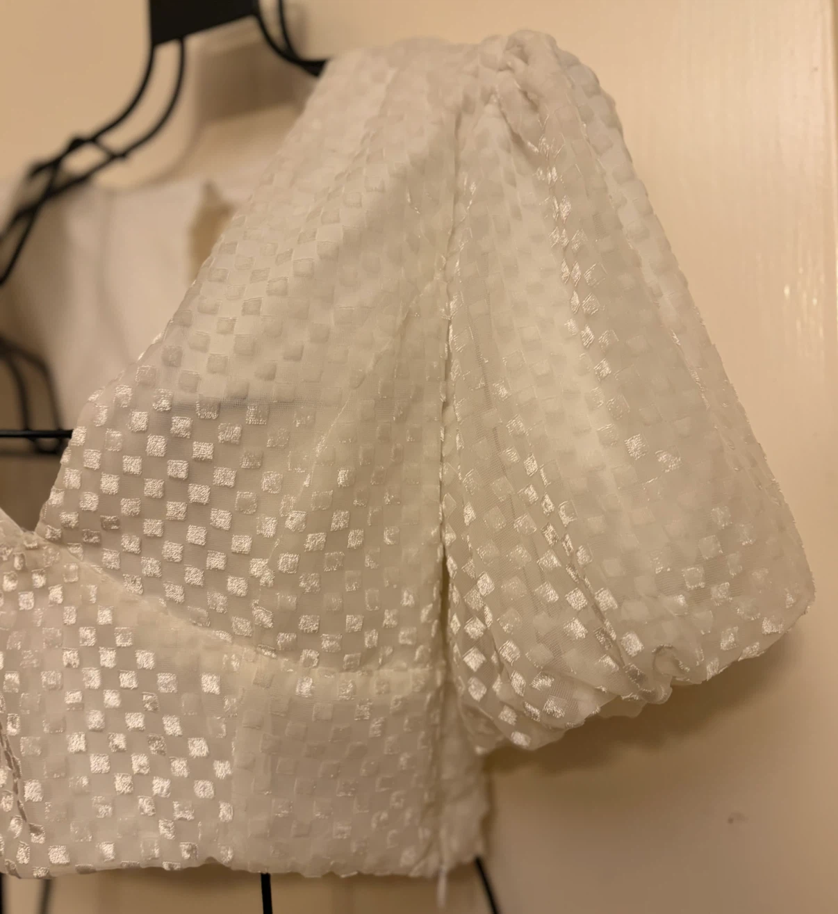 STORIA White Textured Puff Sleeve Crop Top - photo 3
