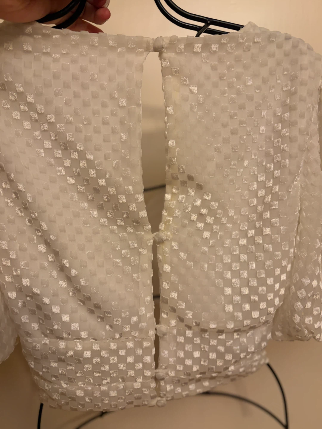 STORIA White Textured Puff Sleeve Crop Top - photo 4