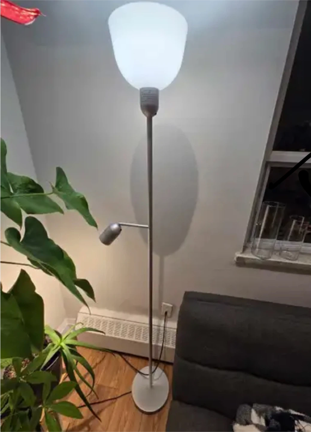 2 free bulbs, Silver Floor Lamp with Reading Light - photo 2