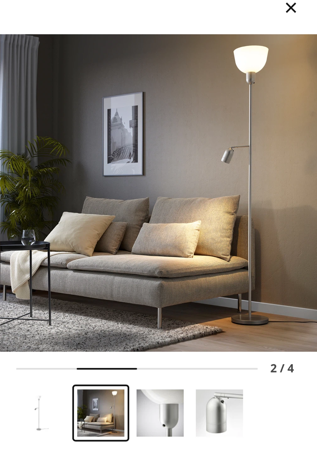 2 free bulbs, Silver Floor Lamp with Reading Light