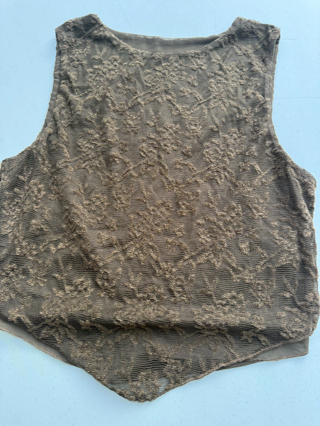 Brown sleeveless textured lace top