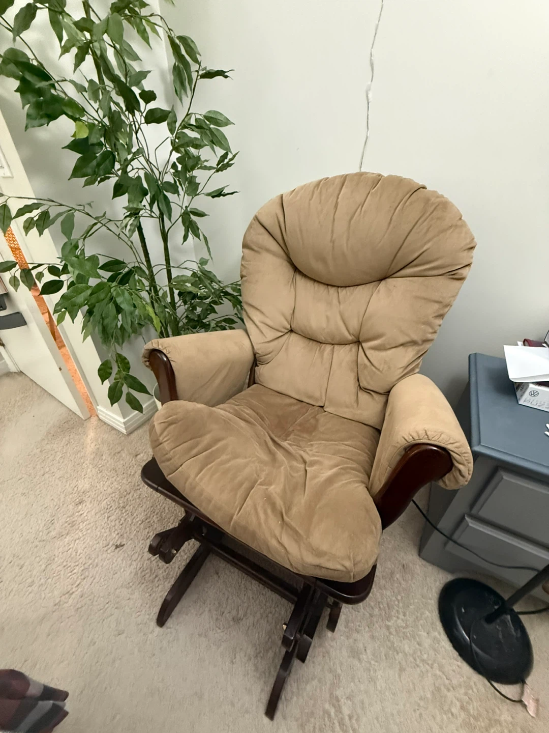 Tan Wooden Gliding Rocking Chair