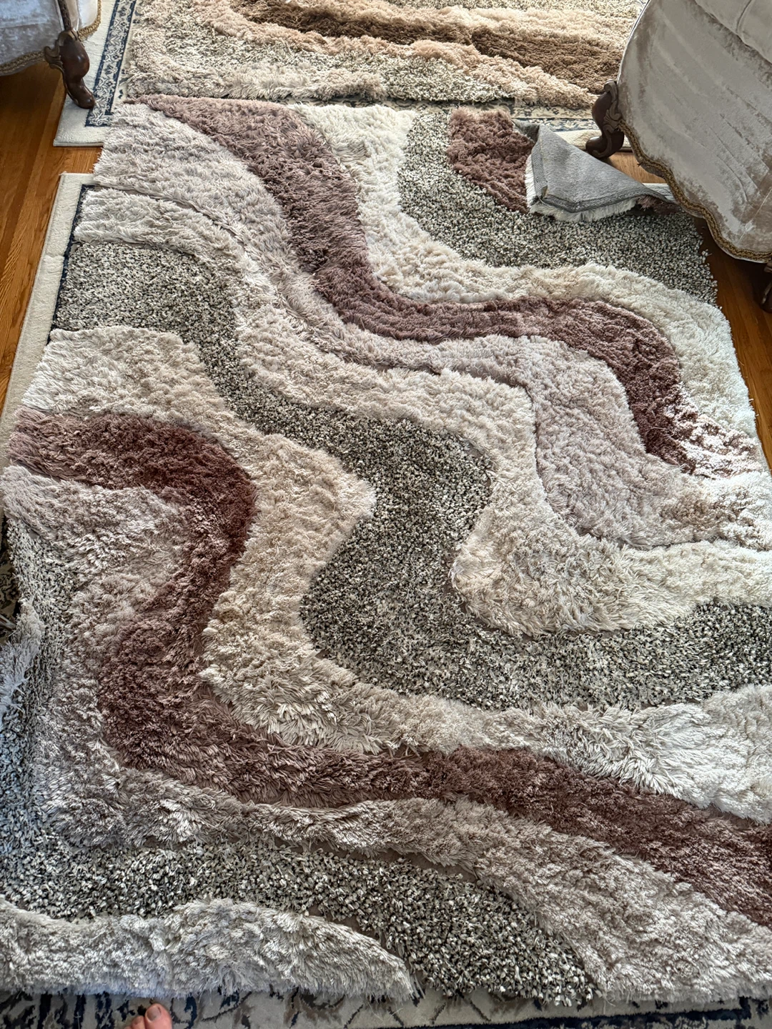 Abstract Shag Area Rug - Brown and Beige