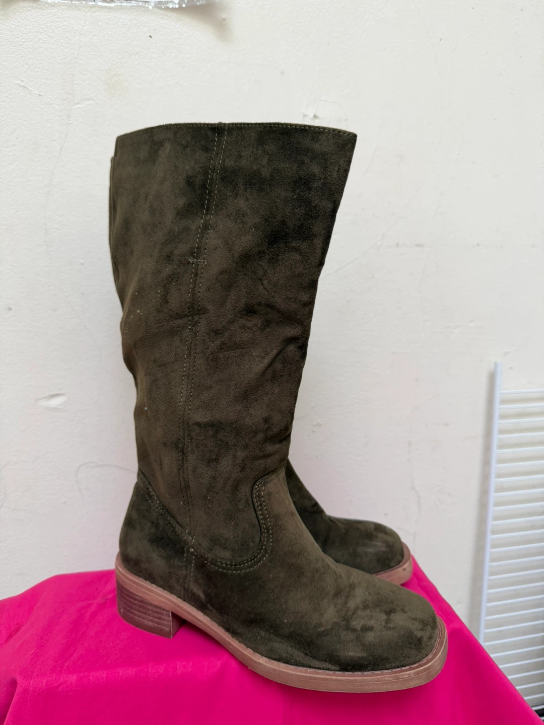 Olive Green Suede Knee-High Boots