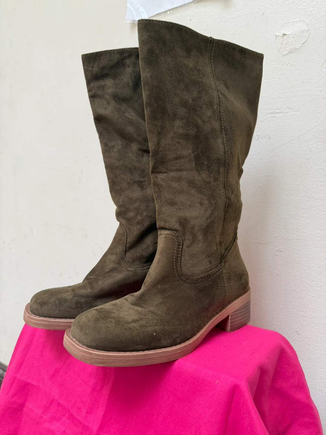 Olive Green Suede Knee-High Boots - photo 2