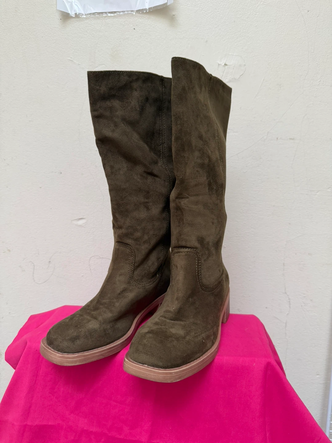 Olive Green Suede Knee-High Boots - photo 3