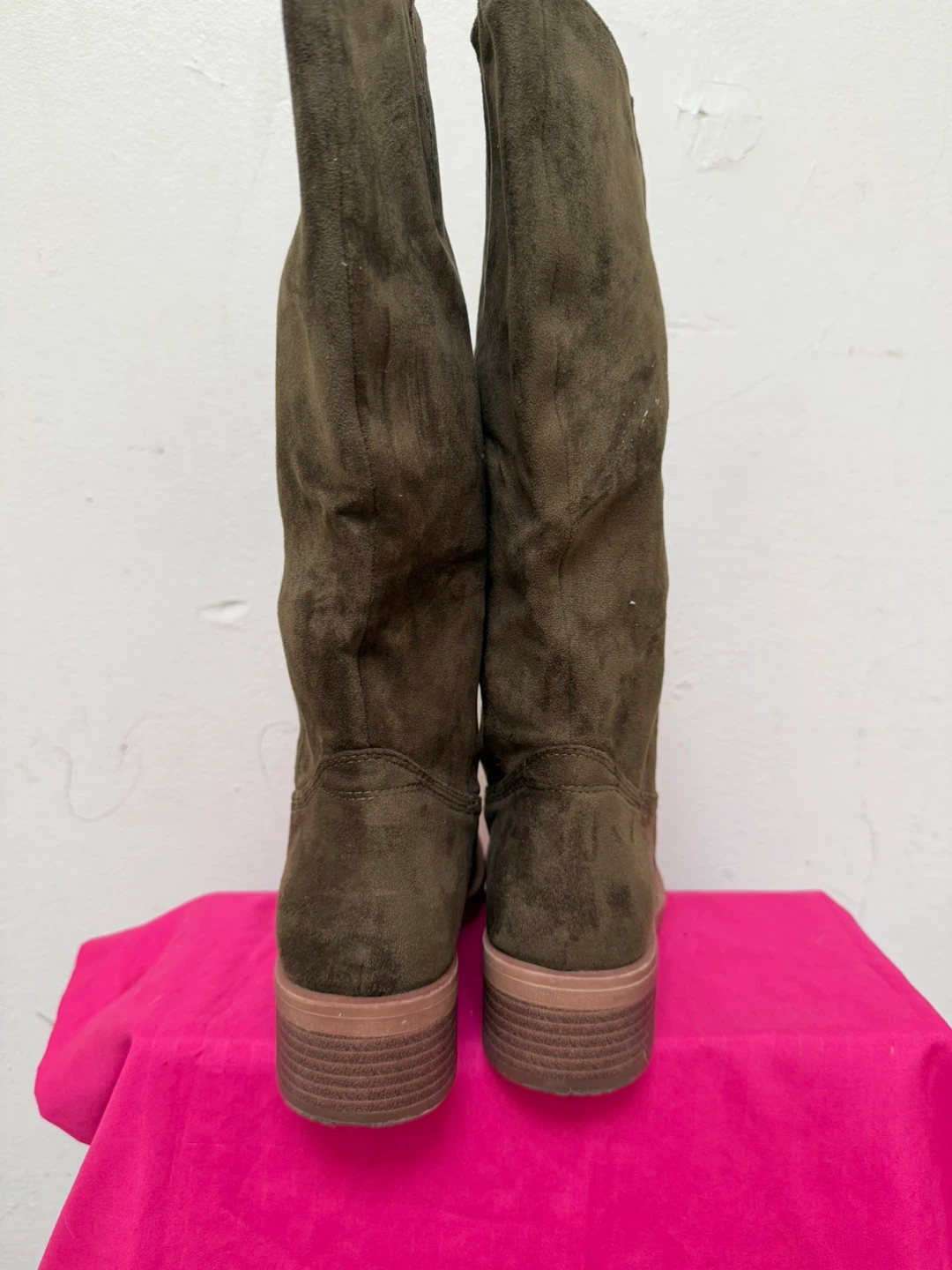 Olive Green Suede Knee-High Boots - photo 4