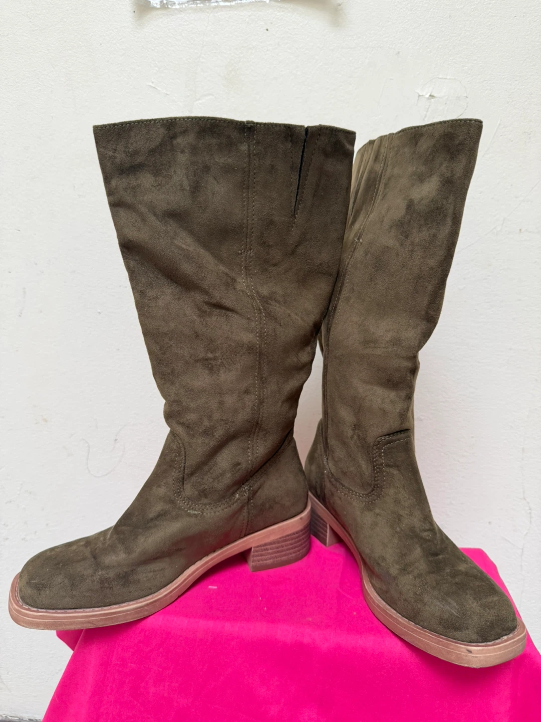 Olive Green Suede Knee-High Boots - photo 5