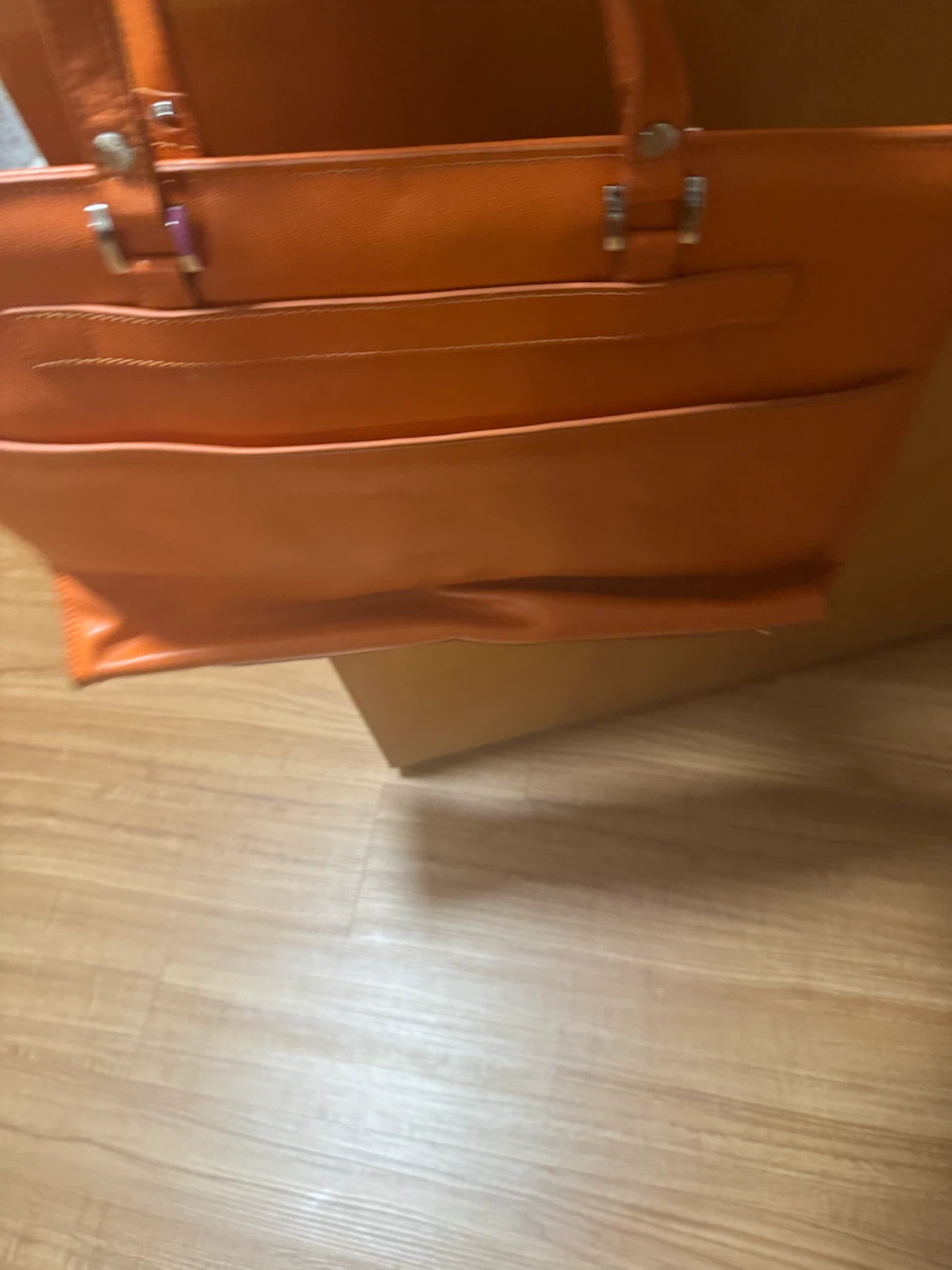 Orange Italian Leather Tote Bag - photo 2