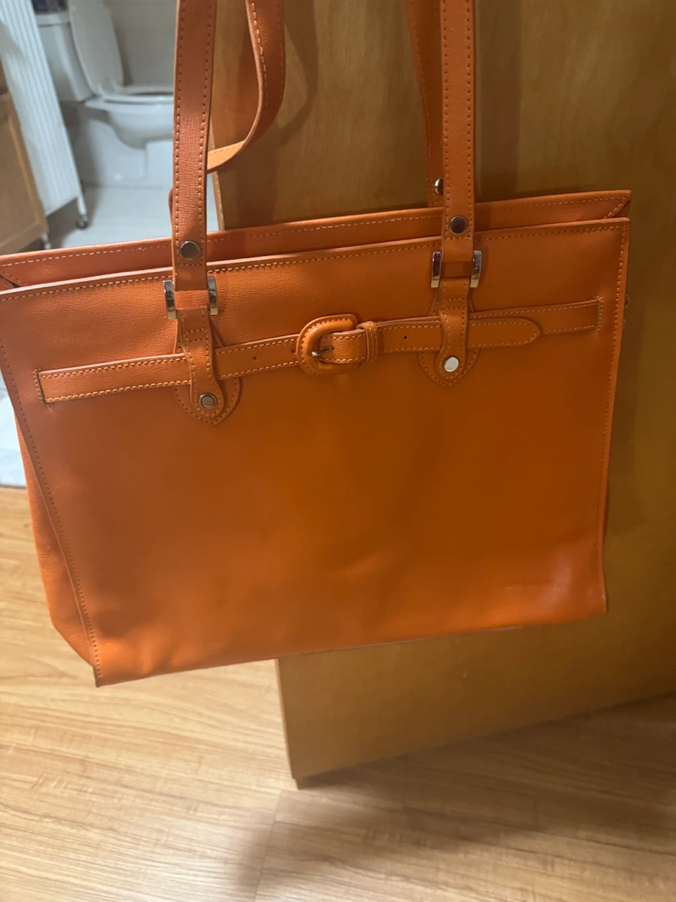 Orange Italian Leather Tote Bag - photo 3