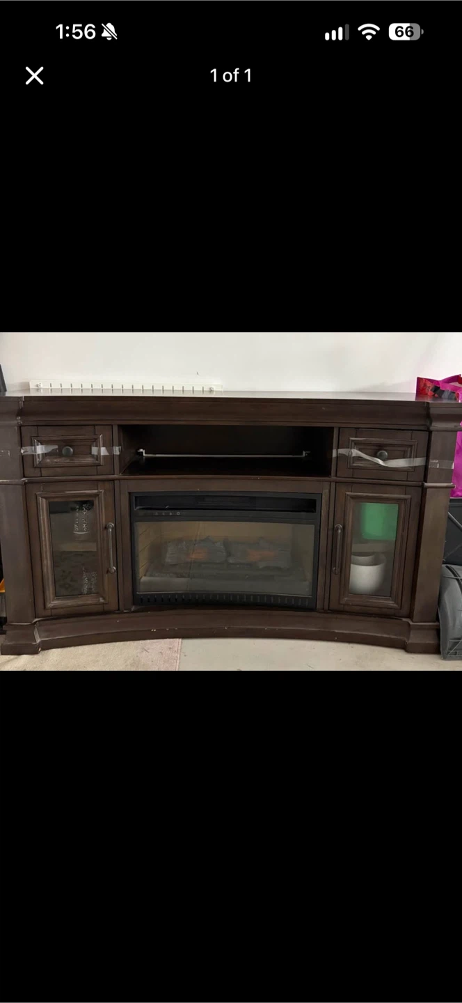 Dark Wood Electric Fireplace TV Stand