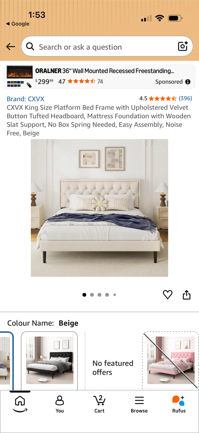 CXVX queen Size Upholstered Velvet Platform Bed Frame