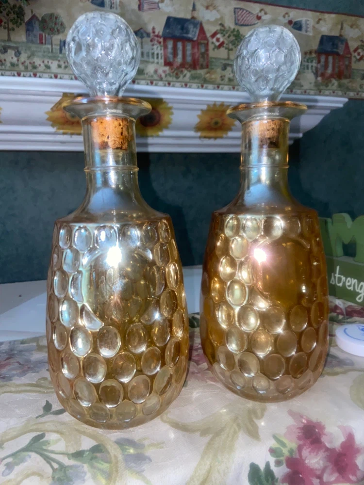 Set of 2 Amber Gold Glass Decanters - photo 2